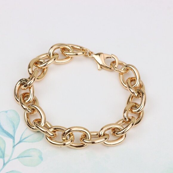 "Bold Oval Link Rose Gold Bracelet in High Quality Gold Plated Brass,XPBL0992 - Picture 1 of 12